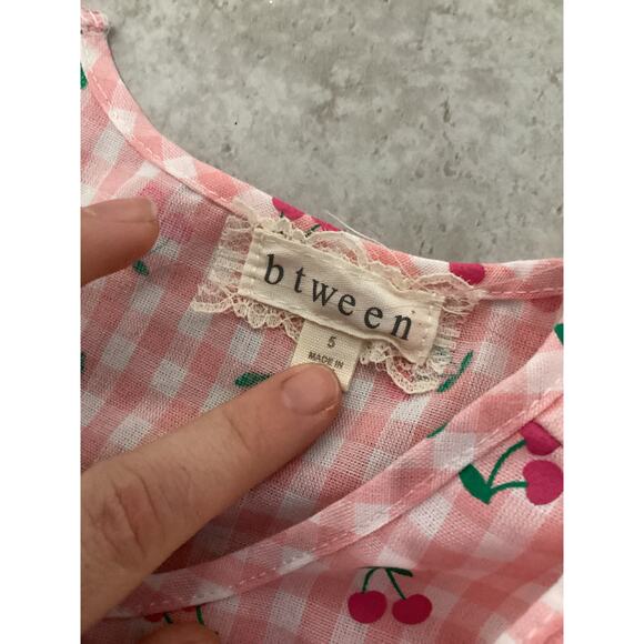 BTWEEN Girl's Pink Gingham Cherry-Print Top Size 5 - Picture 2 of 3